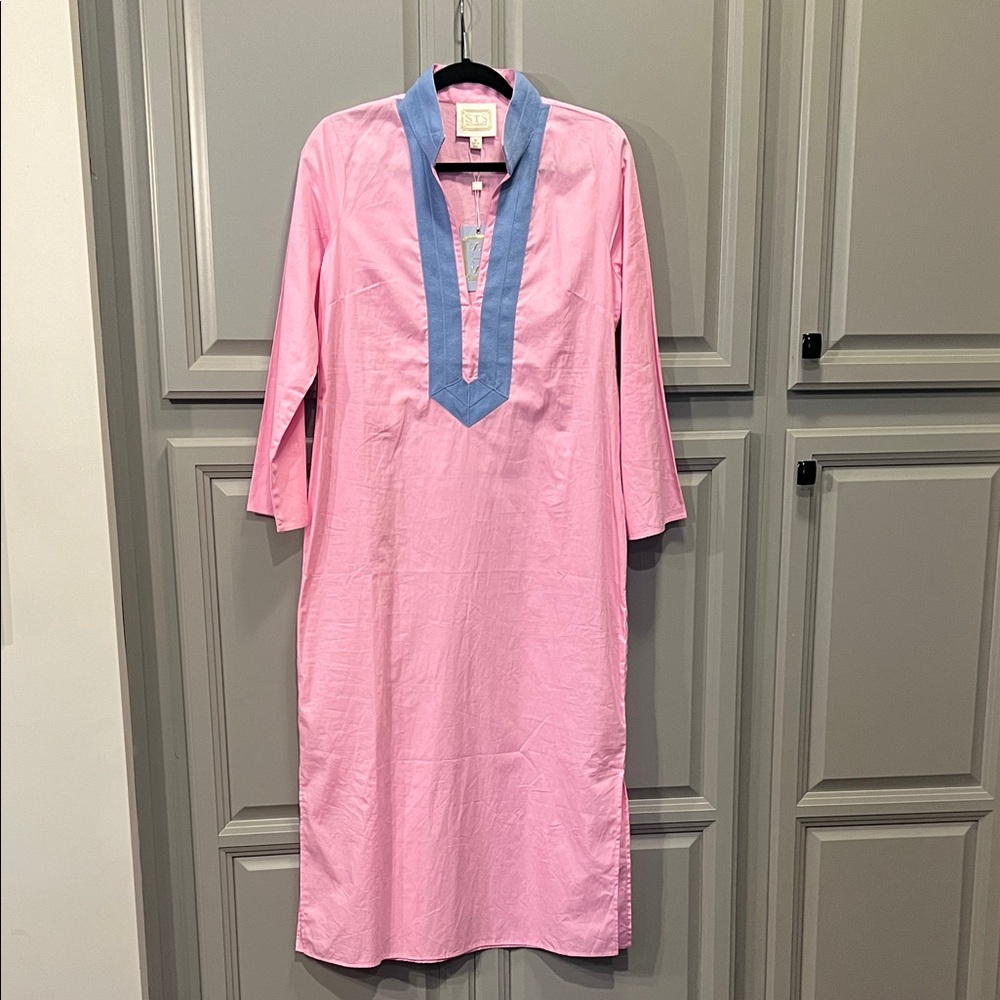 Sail to Sable Pink Long Sleeve Tunic with Blue Trim